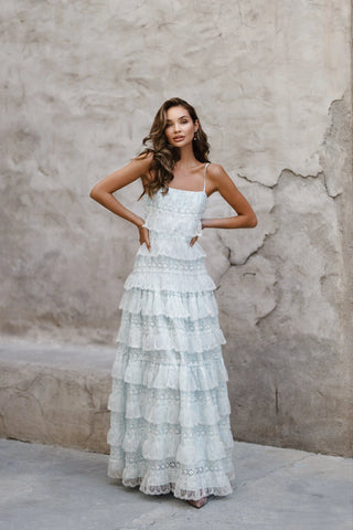 Blue Lovette Maxi Lace Dress - ALB LONDON