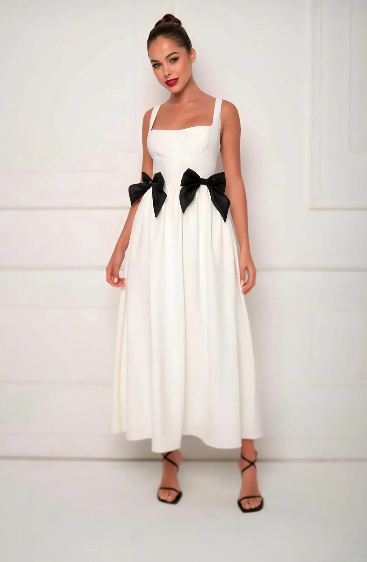 White Bow Midi Dress