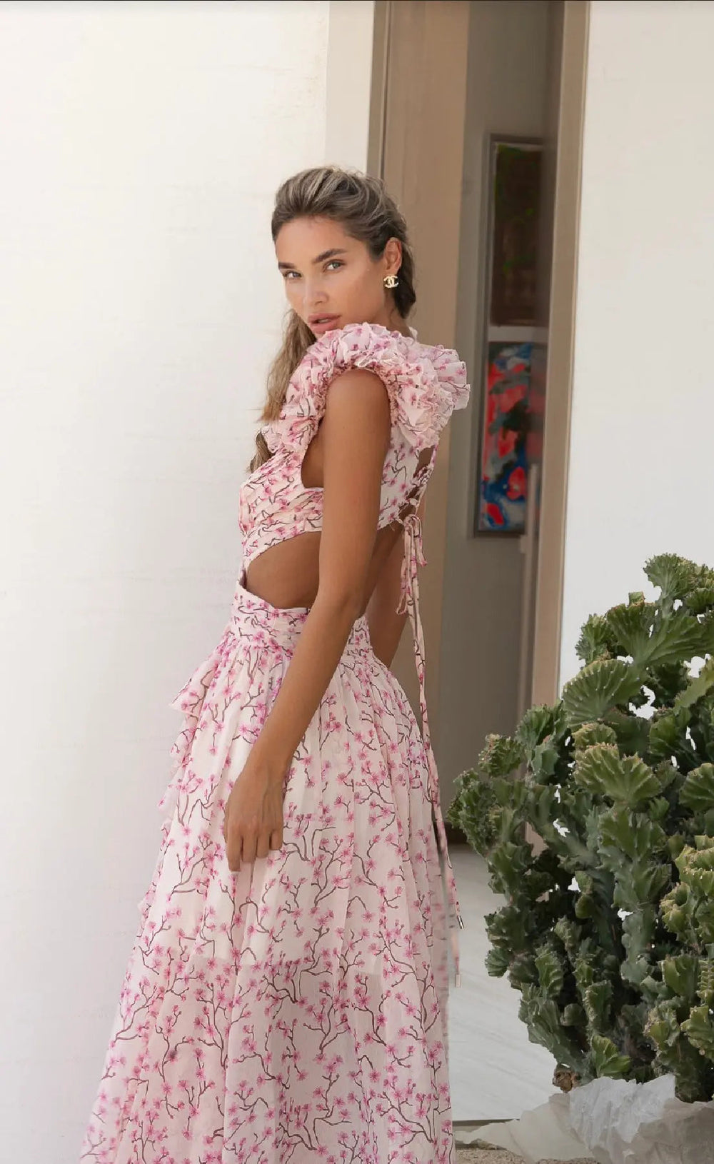 Pink Cassini dress by Anne Louise Boutique, full-length view showing flowy fabric and elegant design.