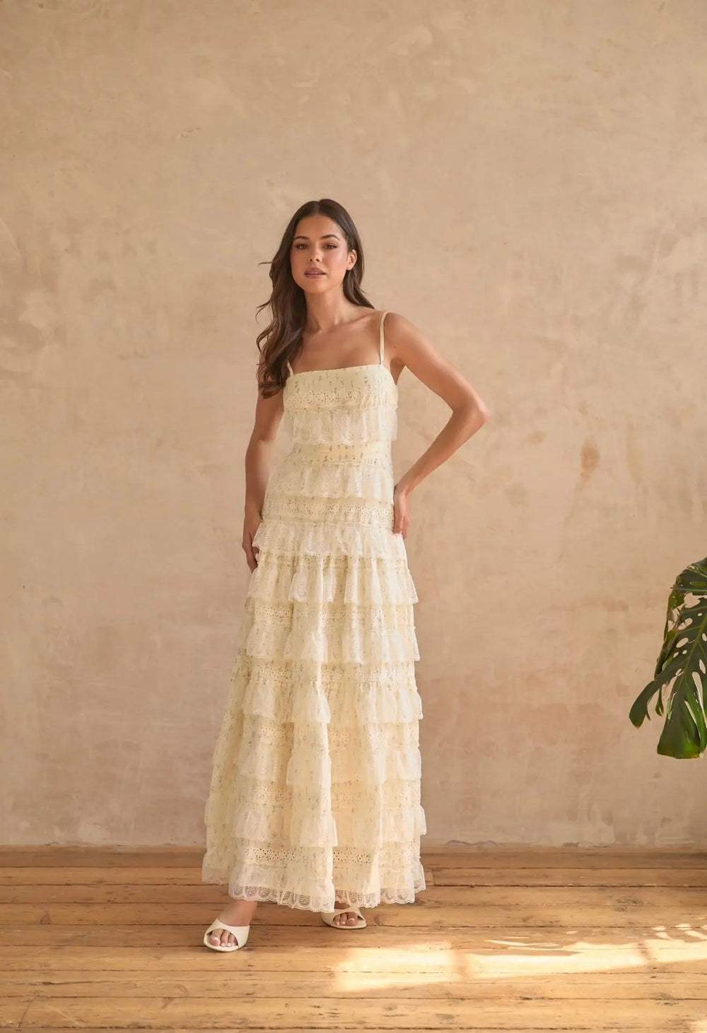 Yellow Lovette dress by Anne Louise Boutique, full-length view showcasing the flowy fabric and stylish design.