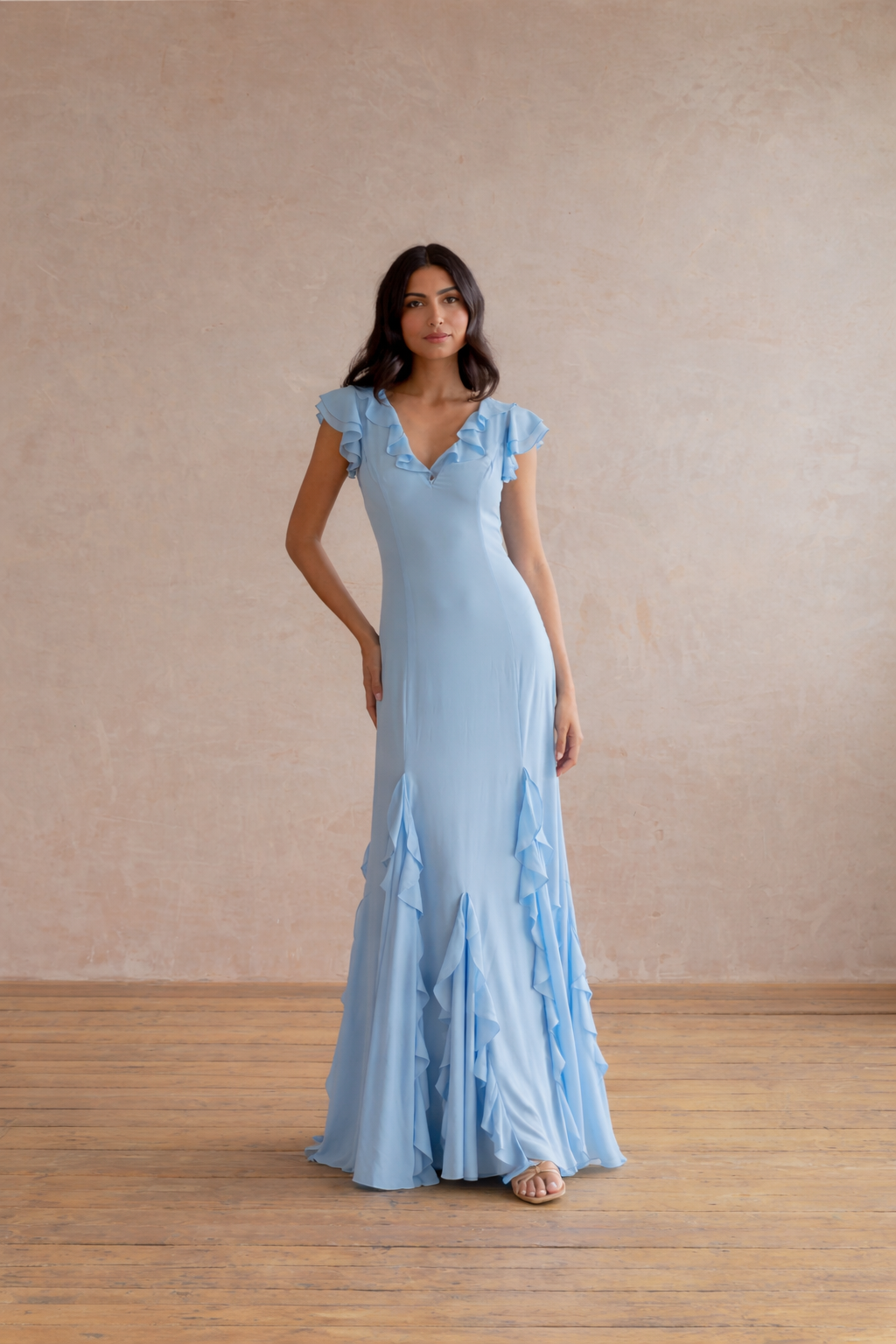 Blue Skylar dress by ALB London UK, showcasing a stylish, elegant dress with a fitted silhouette and fashionable design.