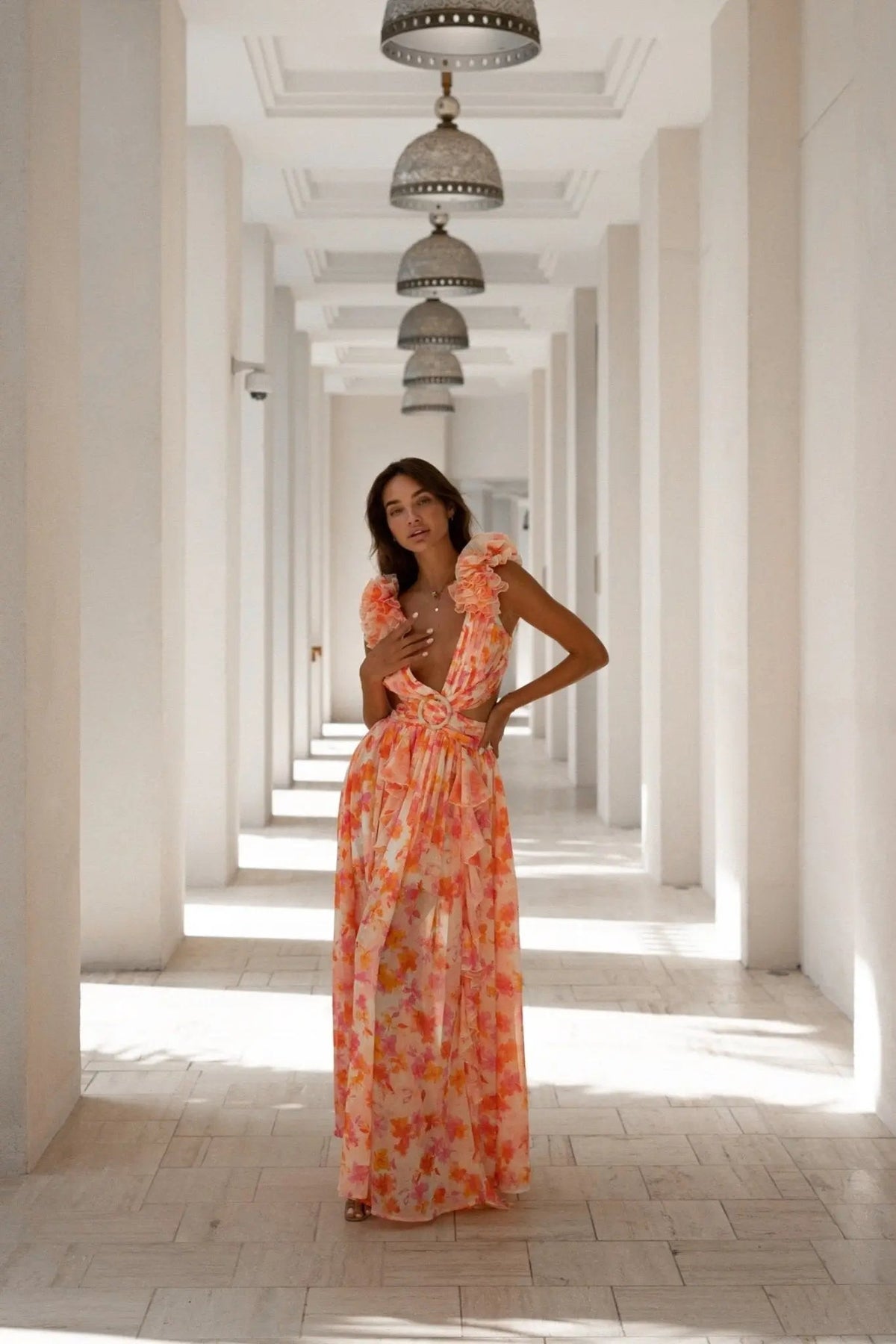Orange Fuchsia Cassini Maxi Dress